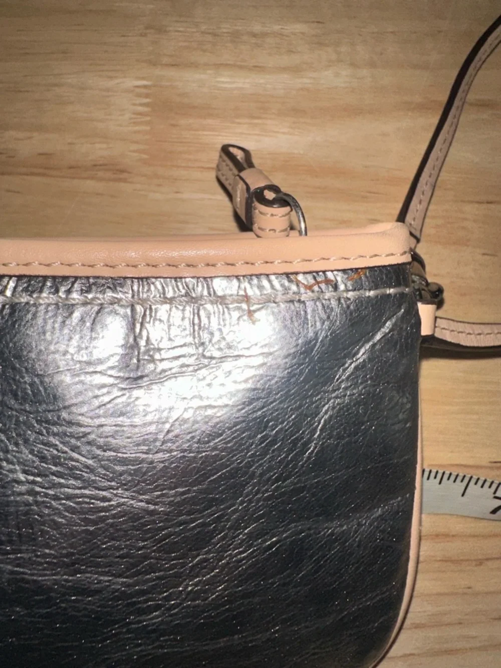 Coach Silver Metallic Wristlet with Nude Trim